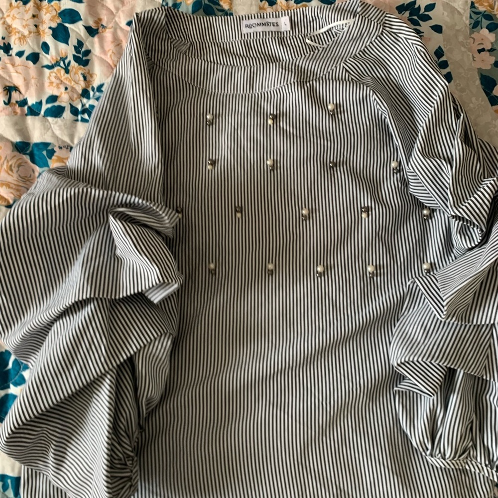 Roommates Gray Embellished Ruffled Blouse with Peter Pan Collar